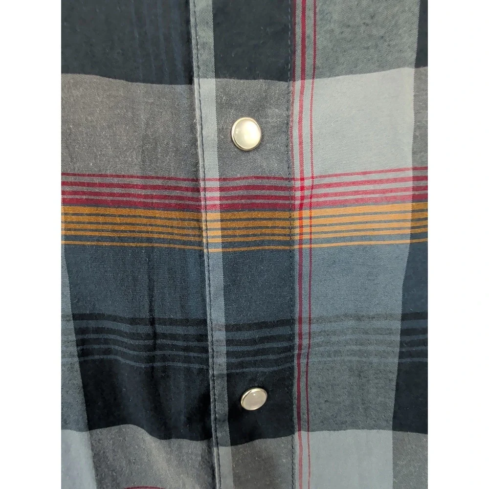 Levi Pearl Snap‎ Long Sleeve Shirt Mens XL Blue Plaid Western Rodeo Landman